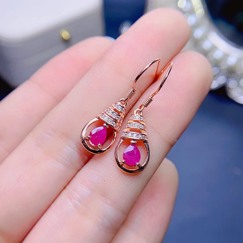 Fresh and gorgeous natural ruby earrings earrings 925 silver drops ruby earrings good color