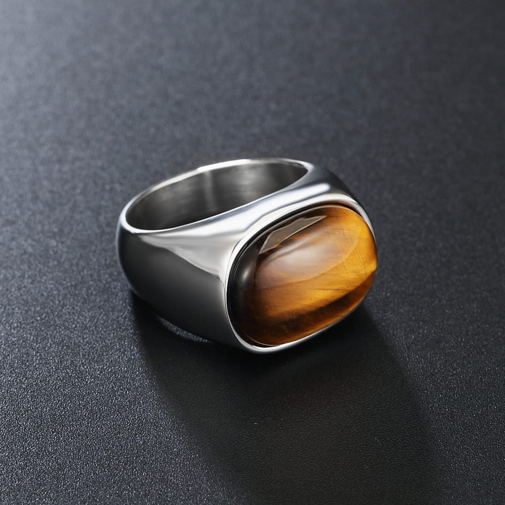 R0117-HK09 foreign trade jewelry simple personality retro Tiger Eye men's titanium steel ring ring