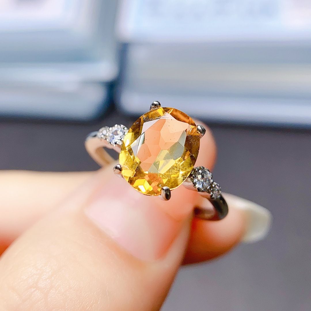 Factory wholesale explosions natural citrine ring S925 silver inlaid main stone 8*10 selling Europe and the United States a generation of hair