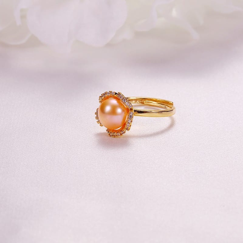 Pearl Jewelry Opening Adjustable Ring Real Gold Electroplated Micro-inlaid Zircon Freshwater Pearl Ring