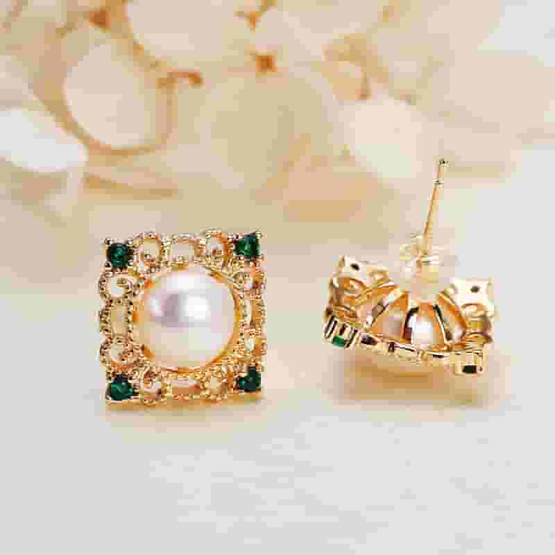 Red wind sweet neck chain earrings ring set 14K gold injection clavicle chain freshwater pearl necklace set