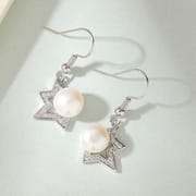 Natural Freshwater Pearl Earrings Fashion Light Luxury Half Four-side Star Set Zircon Ear Hook Personalized Simple Elegant Eardrop