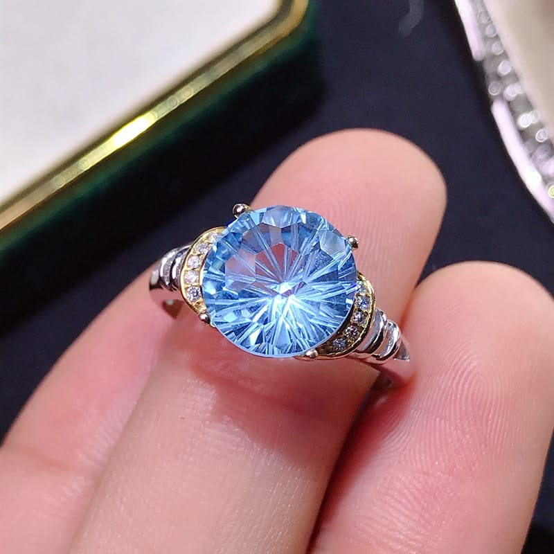 Blue Topaz Women's Ring 925 Silver Mosaic Fireworks Blue Topaz Women's Ring Factory Make Goods on behalf of Hair