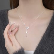 Po S999 Foot Silver Exquisite Butterfly Round Bead Tassel Necklace Women's Light Luxury Sweet High-end Clavicle Chain for Hair