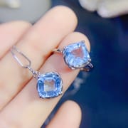 Fashion DIY new natural Swiss blue topaz set wholesale 925 silver 8*8mm live trembles over inspection