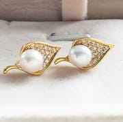 Natural Freshwater Pearl Earrings s925 Silver Needle Zircon One Leaf Pleasant Small and Exquisite Niche Design Earrings New