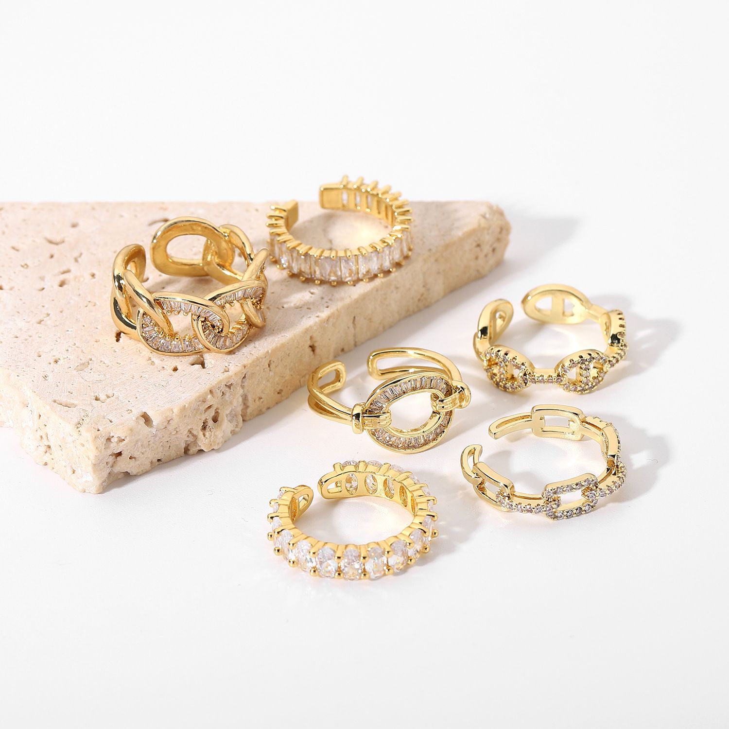 Ins style high-end feeling female national style ring does not fade zircon ring opening retro ring ring wholesale
