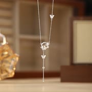 Po S999 Silver Butterfly Ring Tassel Necklace Simple Niche Design Sweet Elegant Sweater Chain for Hair