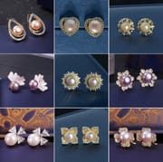 Freshwater Pearl Earrings Daily Simple Exquisite Micro-inlaid Zircon Flower Earrings Women's S925 Silver Needle Anti-allergic Earrings