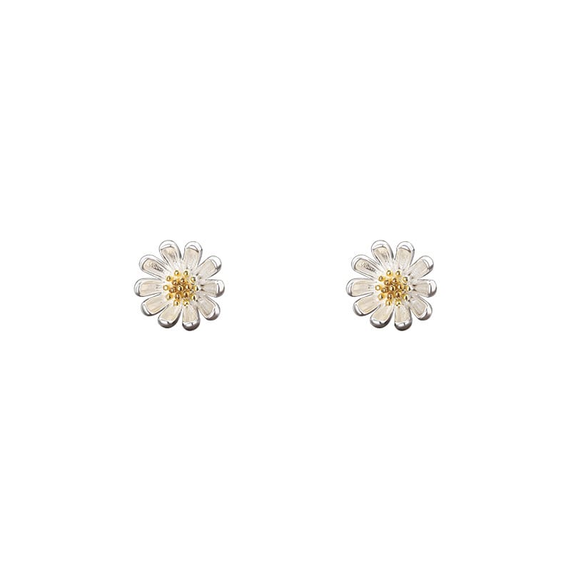 Po S999 Silver Daisy Earrings Advanced Design Cute Sweet Temperament Ear Pole Small Earrings for Hair