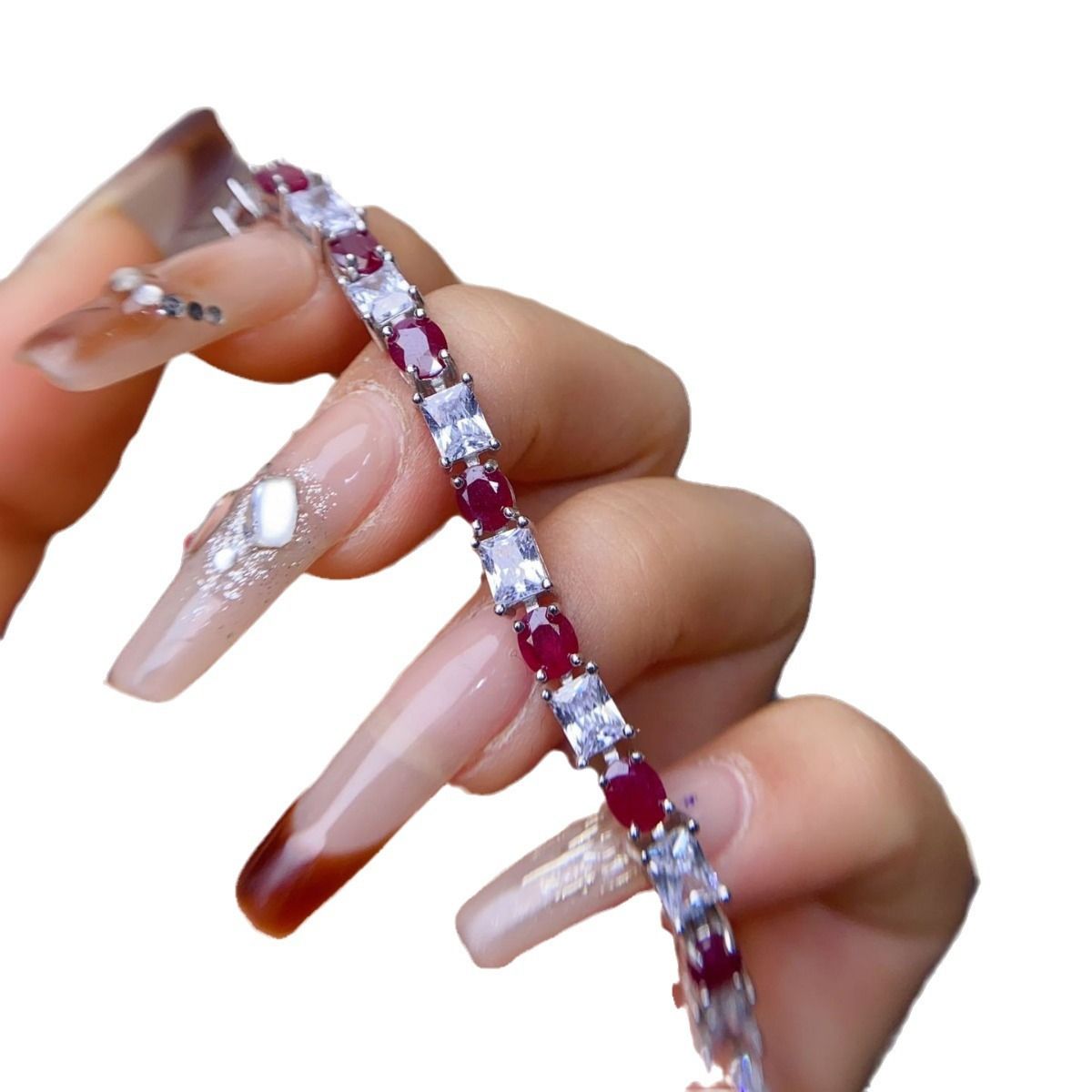 Laochu ruby bracelet 4 * 5mm 925 silver inlaid style beautiful ladies live supply
