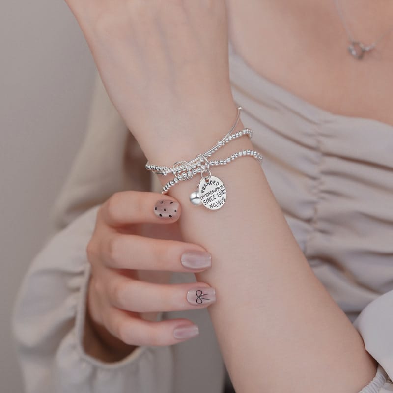 Po S999 Foot Silver Design Sense Three-layer Stacked Wearing Round Brand Pendant Bracelet Women's New Light Luxury Niche Bracelet