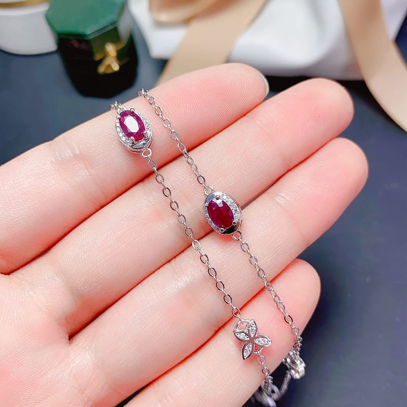 Small fresh fashion Natural ruby bracelet 925 silver bracelet live supply inspected Ruby wholesale