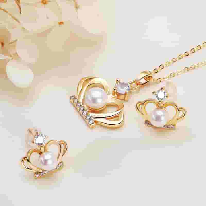 Pearl Necklace Set Women's Crown Mother Chain Freshwater Pearl Earrings Necklace Set