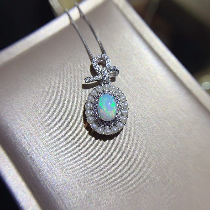 Natural 5*7mm Opal Pendant 925 Silver Gold Plated Fire Color Flash Fashion Personality Color Treasure Wholesale {Without Chain}