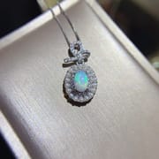 Natural 5*7mm Opal Pendant 925 Silver Gold Plated Fire Color Flash Fashion Personality Color Treasure Wholesale {Without Chain}