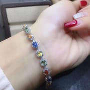 Jewelry Supply Natural Color Sapphire Bracelet 925 Sterling Silver Certificate