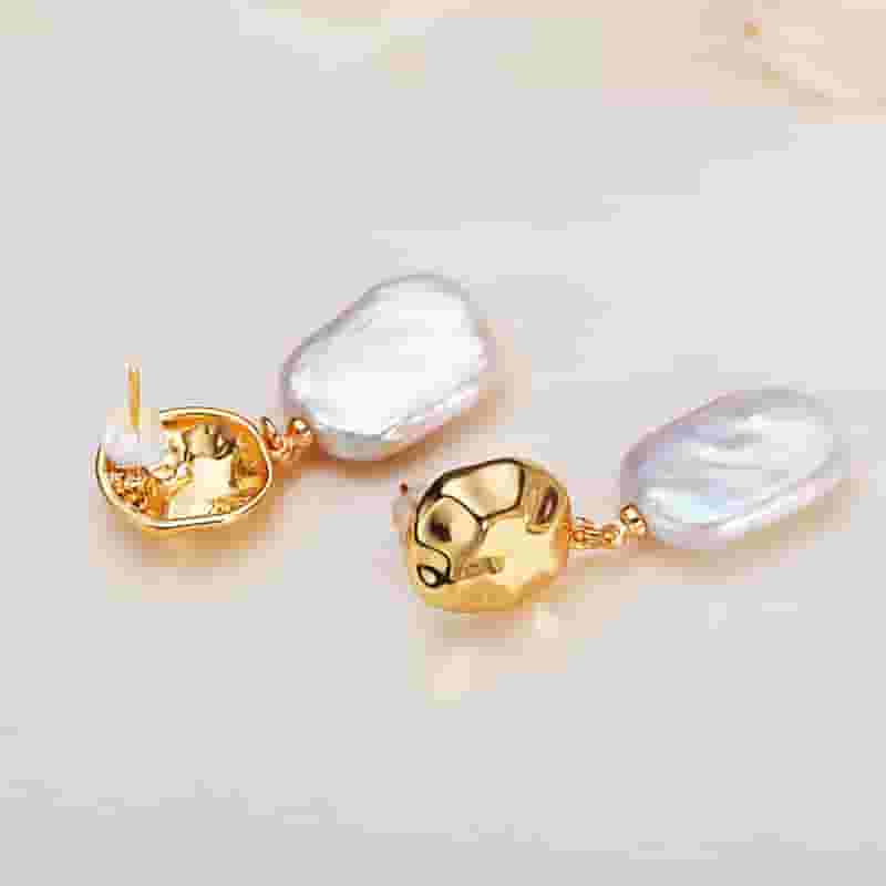 Pearl earrings white square French baroque shaped beads freshwater pearl earrings earrings foreign trade cross-border