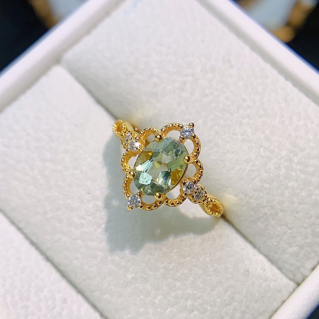 Factory wholesale explosions natural tourmaline ring S925 silver inlaid main stone 6*8 selling Europe and the United States a generation of hair