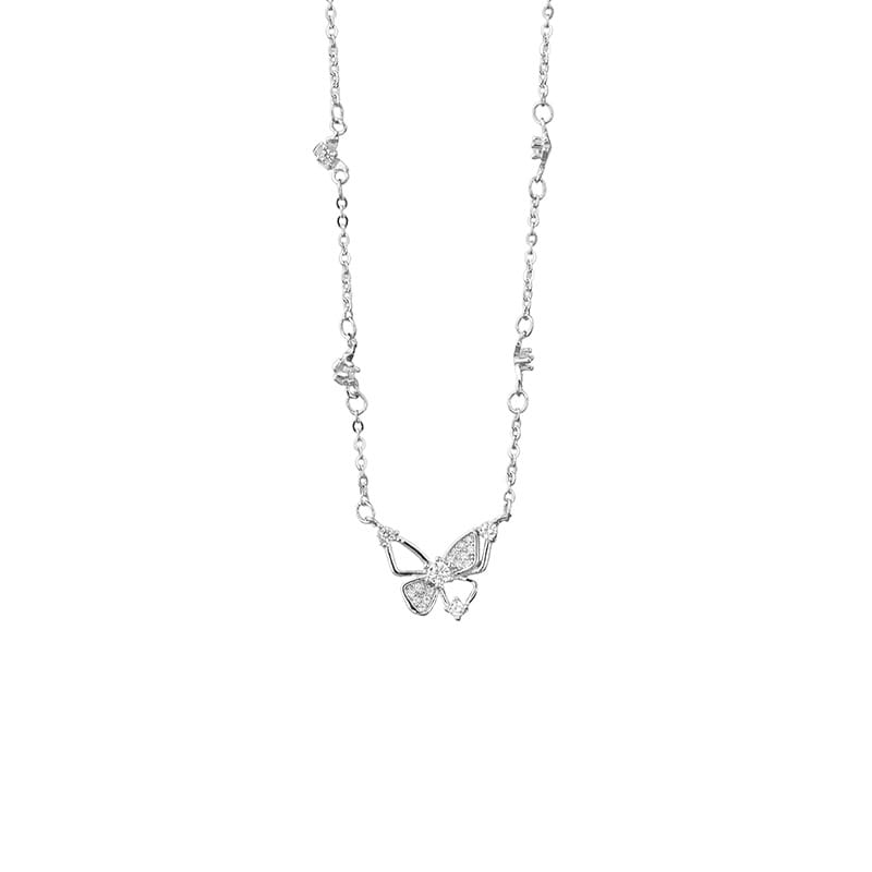 S999 foot silver small fresh hollow butterfly necklace sweet literary hundred tower temperament sweet clavicle chain generation hair