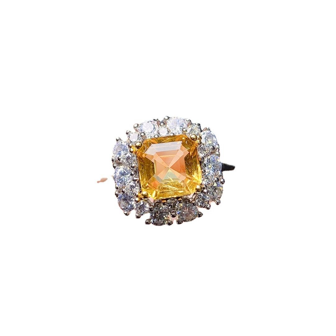 Factory wholesale explosions natural citrine ring S925 silver inlaid main stone 6*6 selling Europe and the United States a generation of hair