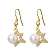 Natural Freshwater Pearl Earrings Fashion Light Luxury Half Four-side Star Set Zircon Ear Hook Personalized Simple Elegant Eardrop