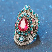 Amazon new gold-plated pink crystal blue diamond vintage women's ring Yiwu source manufacturers wholesale A3141