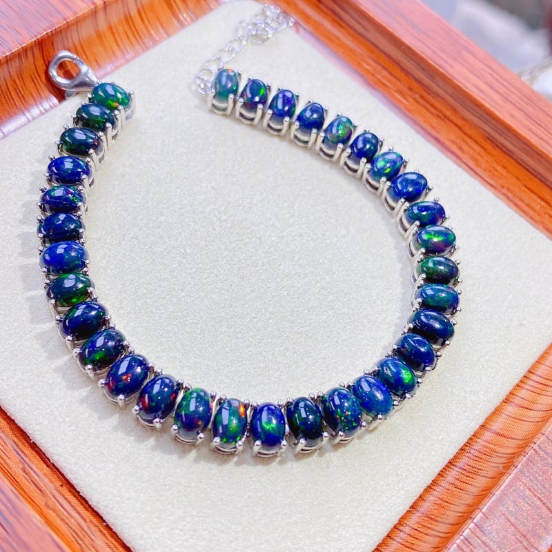 Black European women's bracelet inlaid 925 silver natural opal bracelet women's chain live supply wholesale