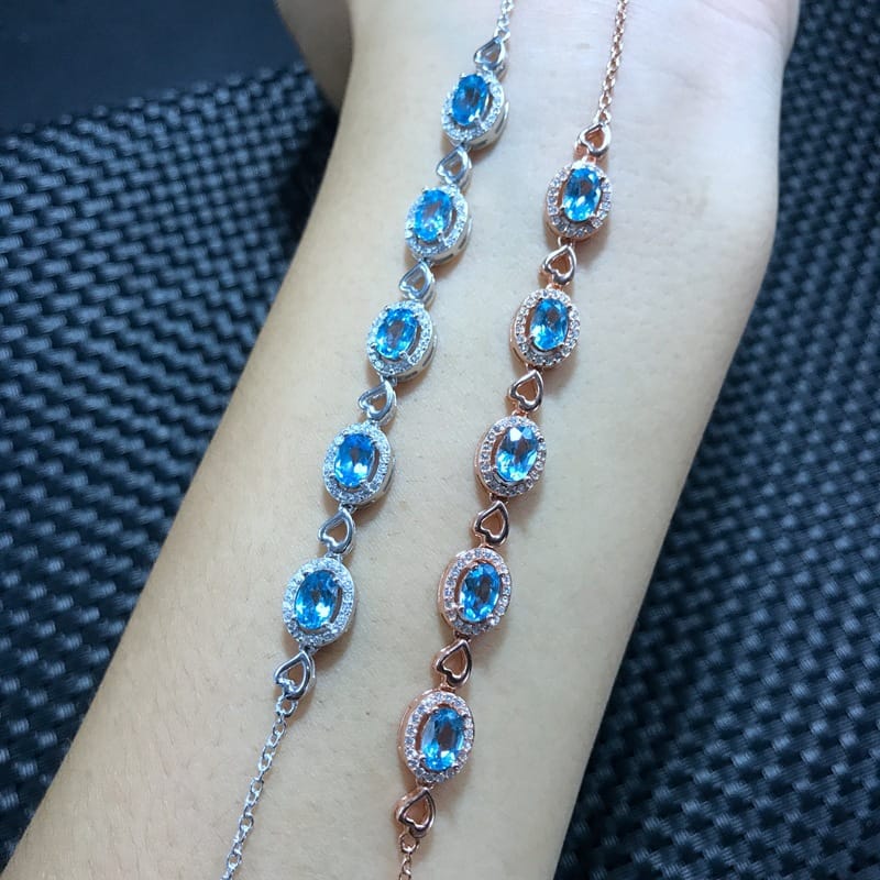 Real photo no color difference 925 sterling silver inlaid natural Topaz bracelet wholesale support customization