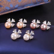 Freshwater Pearl Earrings Daily Simple Exquisite Micro-inlaid Zircon Flower Earrings Women's S925 Silver Needle Anti-allergic Earrings