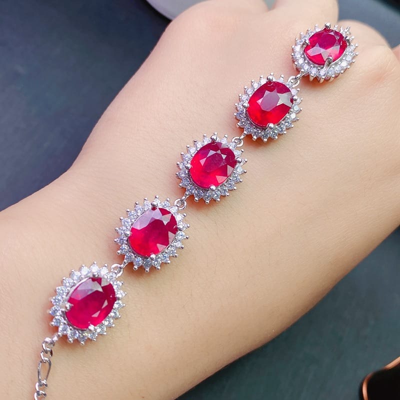 Live delivery ruby bracelet 925 silver Ruby women's bracelet with extended chain one-piece delivery