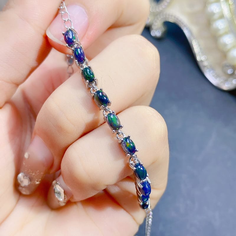 Jewelry live supply Women's bracelet simple 925 silver inlaid Natural Black Opal main stone 3 * 5mm