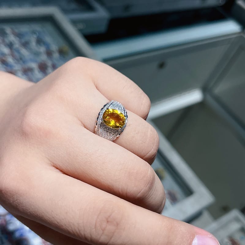 Men's Ring 925 Silver Citrine Men's Ring Overlapping Live Supply