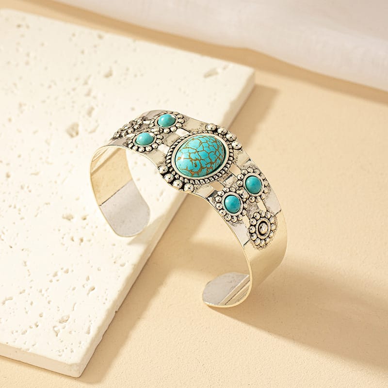 French Style Retro Court Style Turquoise Bracelet Women's Japanese-Korean Ins Style Niche Fashion Open Hand Jewelry