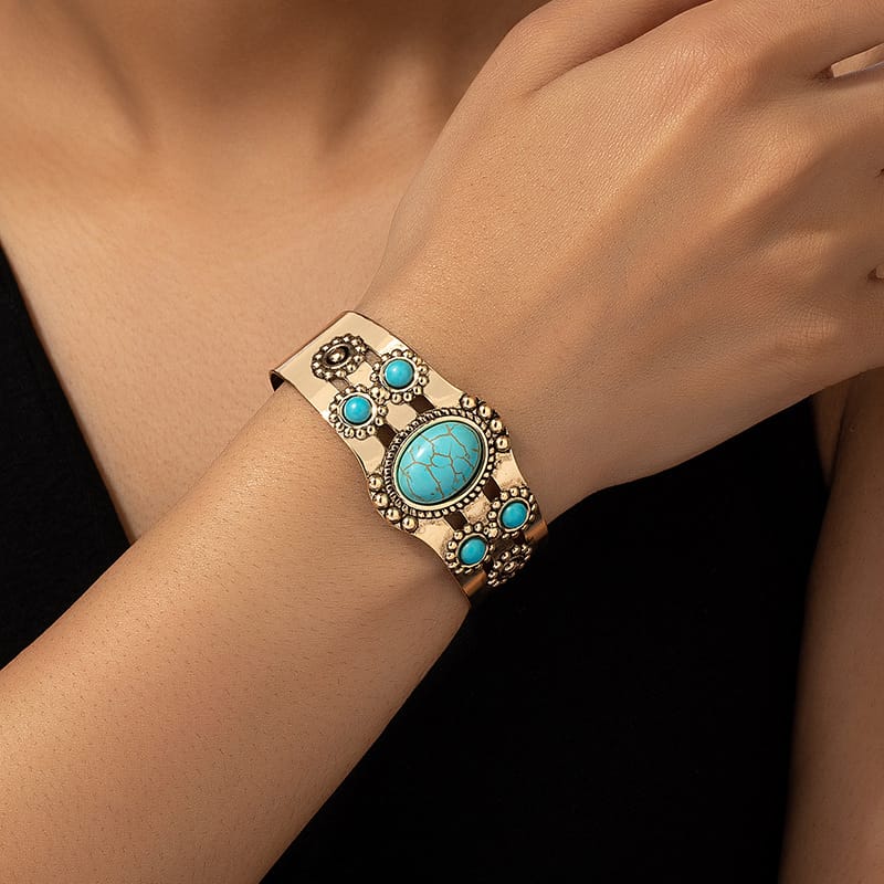French Style Retro Court Style Turquoise Bracelet Women's Japanese-Korean Ins Style Niche Fashion Open Hand Jewelry
