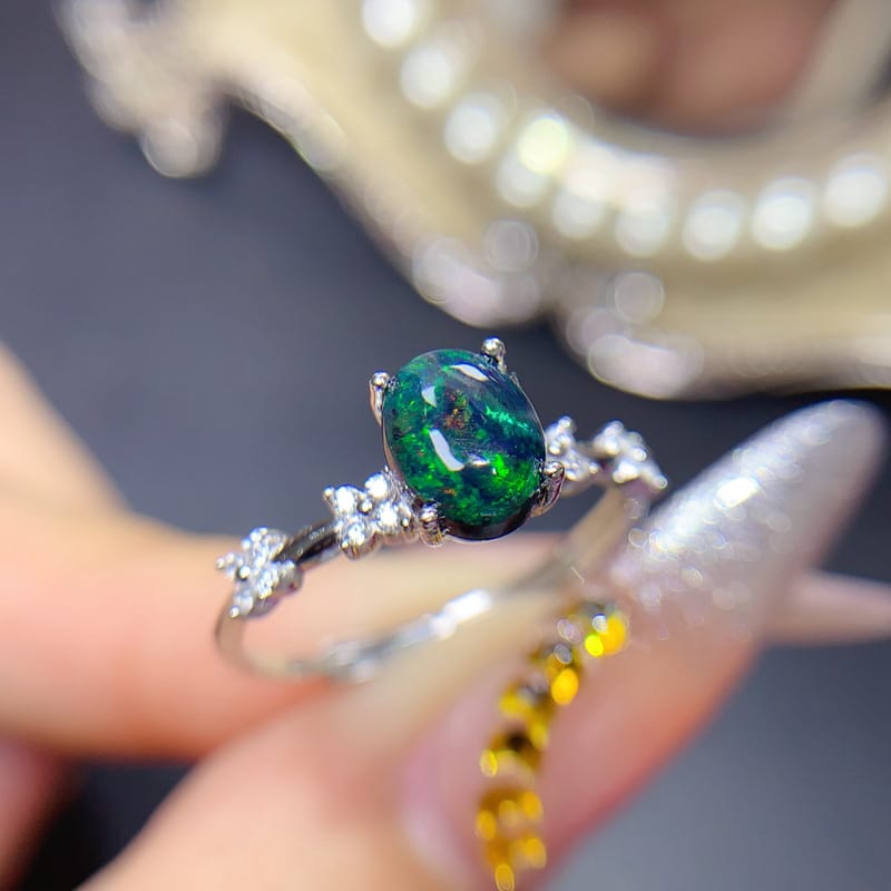 925 Silver Simple Black Opal Women's Ring
