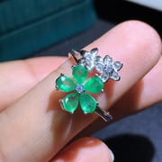 Natural emerald ring 925 silver inlaid Emerald women's ring gift for girlfriend support identification