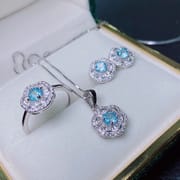 New Natural Blue Toppa Set 925 Silver Inlaid Sapphire Gem Clean Gift for Girlfriend