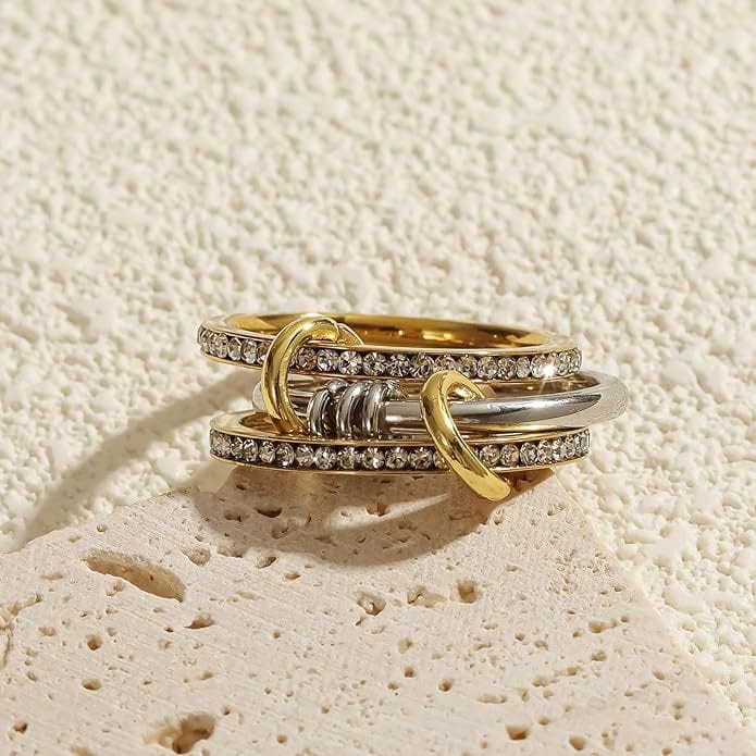 Cross-border explosions stainless steel ring interlocking full diamond zircon ring two-color multi-element new cross-border explosives