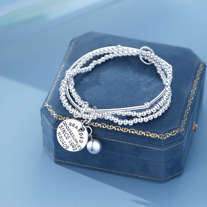 Po S999 Foot Silver Design Sense Three-layer Stacked Wearing Round Brand Pendant Bracelet Women's New Light Luxury Niche Bracelet