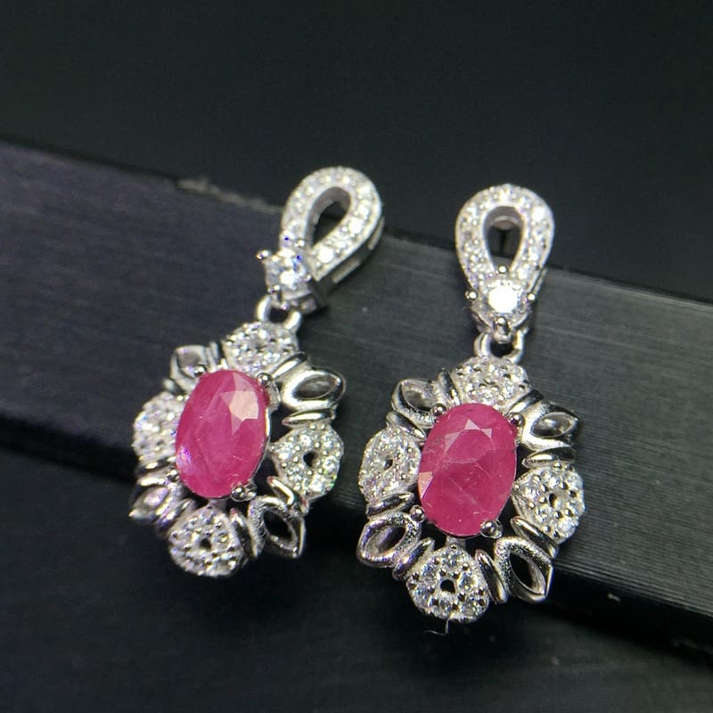 925 Silver Inlaid Natural Ruby Earrings South African Ruby Natural No Optimization Wholesale