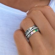 European and American cross-border hot selling Mother's Day 12-color birthday stone three-piece combination stacked ring lettering personalized fashion jewelry