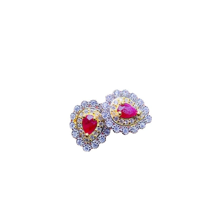 Natural old baked ruby earrings 925 silver inlaid live supply bright colors to support national inspection