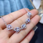 925 silver inlaid natural blue moonstone bracelet wholesale 3.5*3.5mm crystal clean with long chain