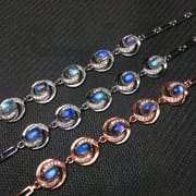 Natural blue Moonstone bracelet 925 sterling silver inlaid craft vitreous blue moonlight