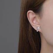 Po S999 Foot Silver Exquisite Butterfly Zircon Flower Earrings Women's Light Luxury High-end Design Sense Elegant Earrings for Hair