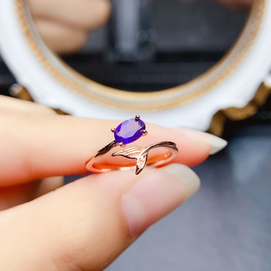 Factory wholesale explosions natural amethyst ring S925 silver inlaid main stone 4*6 selling Europe and the United States a generation of hair