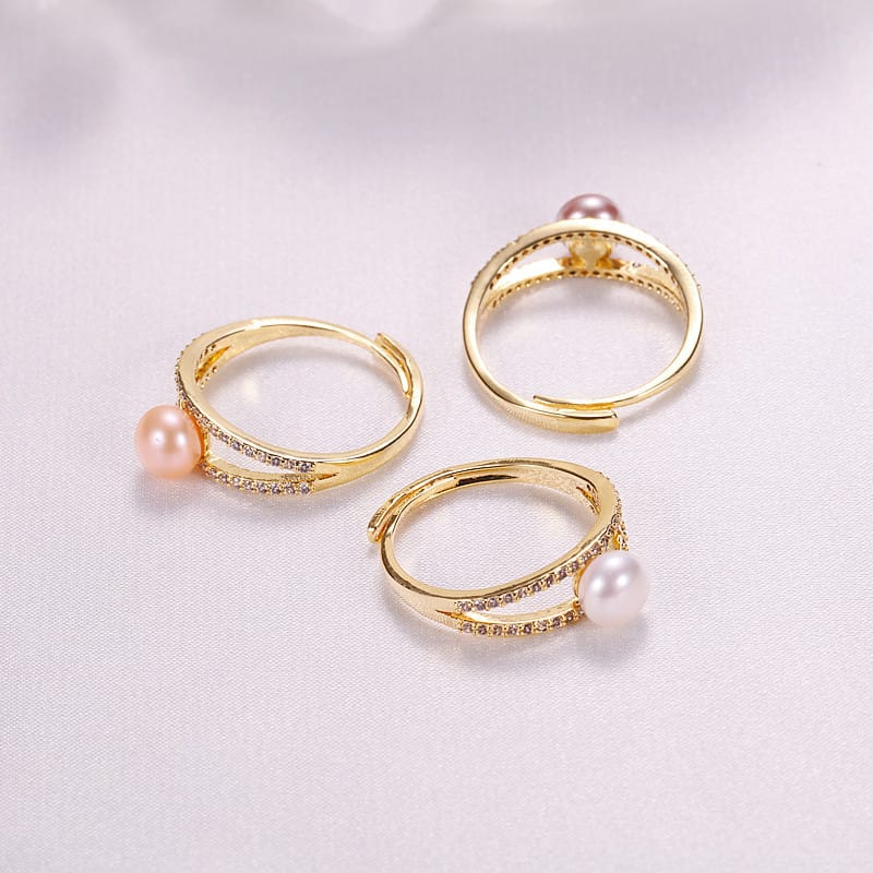 Pearl Zircon Diamond Opening Adjustable Ring Light Luxury Niche Fashion Finger Ring Fresh Water Pearl Jewelry for Women
