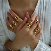 Titanium steel ring 18K gold non-fading women's light luxury high-end European and American stainless steel lava open ring hand jewelry