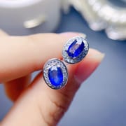 Sapphire stud earrings 925 silver women's natural sapphire has been tested one-piece delivery overseas supply wholesale